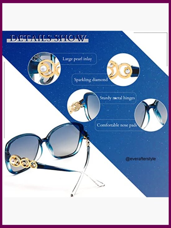 Oversized Square Frame Sunglasses with Pearl Sparkling, Polarized UV Protection main image 7